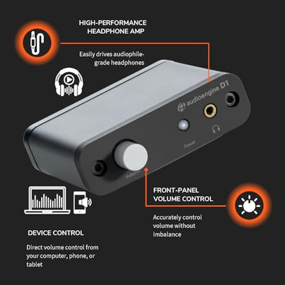 Audioengine D1P Portable Headphone Amplifier and 32 Bit DAC - Audio Switcher for Desktop Gaming and Music Lovers