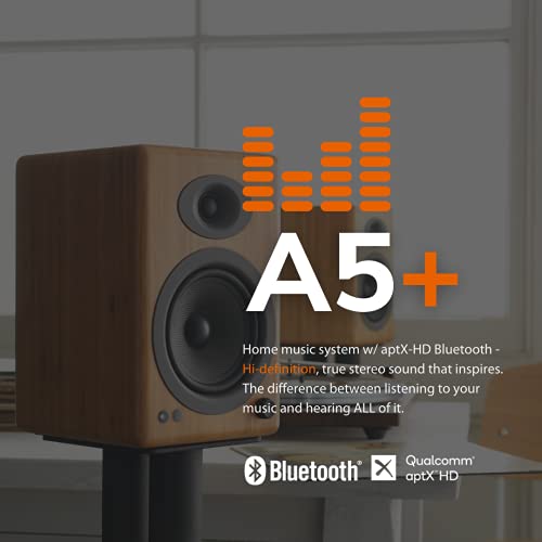 Audioengine A5+ 150W Wireless Powered Bookshelf Speakers, Bluetooth aptX HD 24 Bit DAC, Built-in Analog Amplifier & Remote Control (Black) - Audioengine