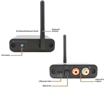 Audioengine B1 HiFi Bluetooth Receiver with AptX-HD - Long Range Wireless and High Fidelity Audio 24 bit DAC for Stereo Adapter