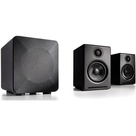 Audioengine A2 Black Premium Wireless Bluetooth 5.0 Speaker System with S6 Subwoofer