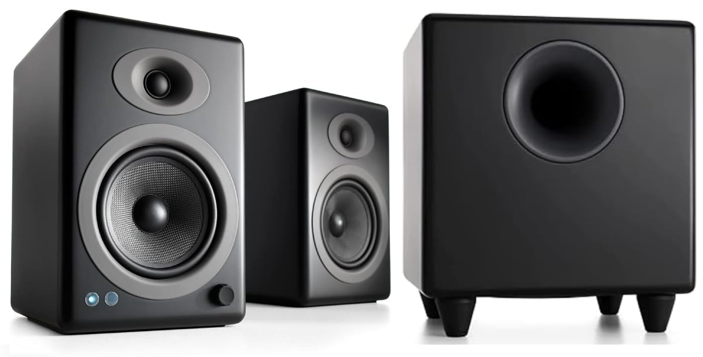 Audioengine A5 150W Wireless Bluetooth Home Music System Black with S8 Black Subwoofer with Remote