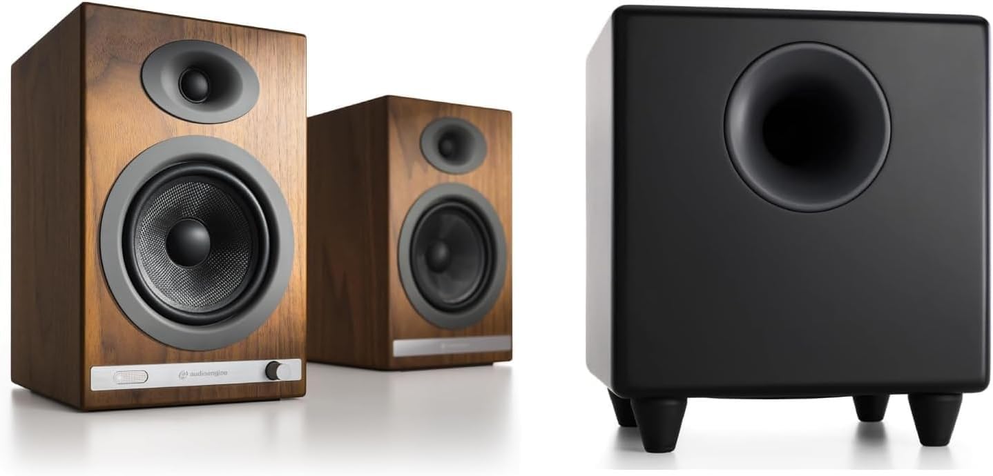 Audioengine HD5 Walnut Wireless Home Music System with S8 Subwoofer and Remote