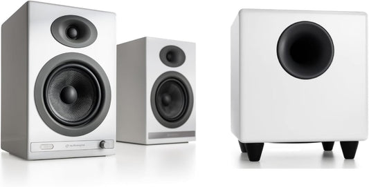 Audioengine HD5 White 150W Music System with S8 White Subwoofer with Remote