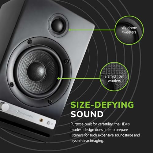 Audioengine HD4 120 Watt Wireless Bluetooth Speakers with aptX Bluetooth Connectivity | Powered Bookshelf Stereo Speakers with AUX Audio and USB DAC