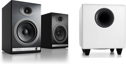 Audioengine HD5 Black 150W Music System with S8 White Subwoofer with Remote