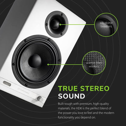 Audioengine HD6 Black Powered Bookshelf Stereo Speakers and S8 White Subwoofer with Remote