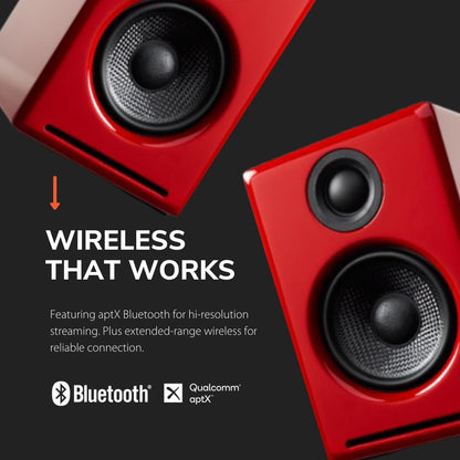 Audioengine A2 Red Wireless Bluetooth 60W Home Music System with 210W S6 Subwoofer, Great for desktops, laptops, Gaming, Movies and More.