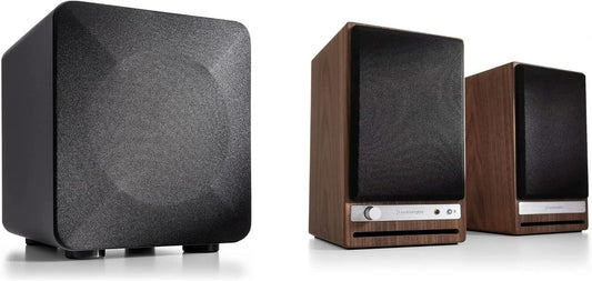 Audioengine HD4 Walnut Wireless Bluetooth Speakers and S6 Subwoofer Bundle (Walnut)