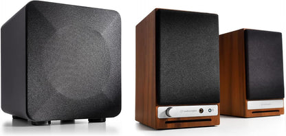 Audioengine A2 HD Walnut Powered Wireless Home Music System with 210W S6 Subwoofer with Remote