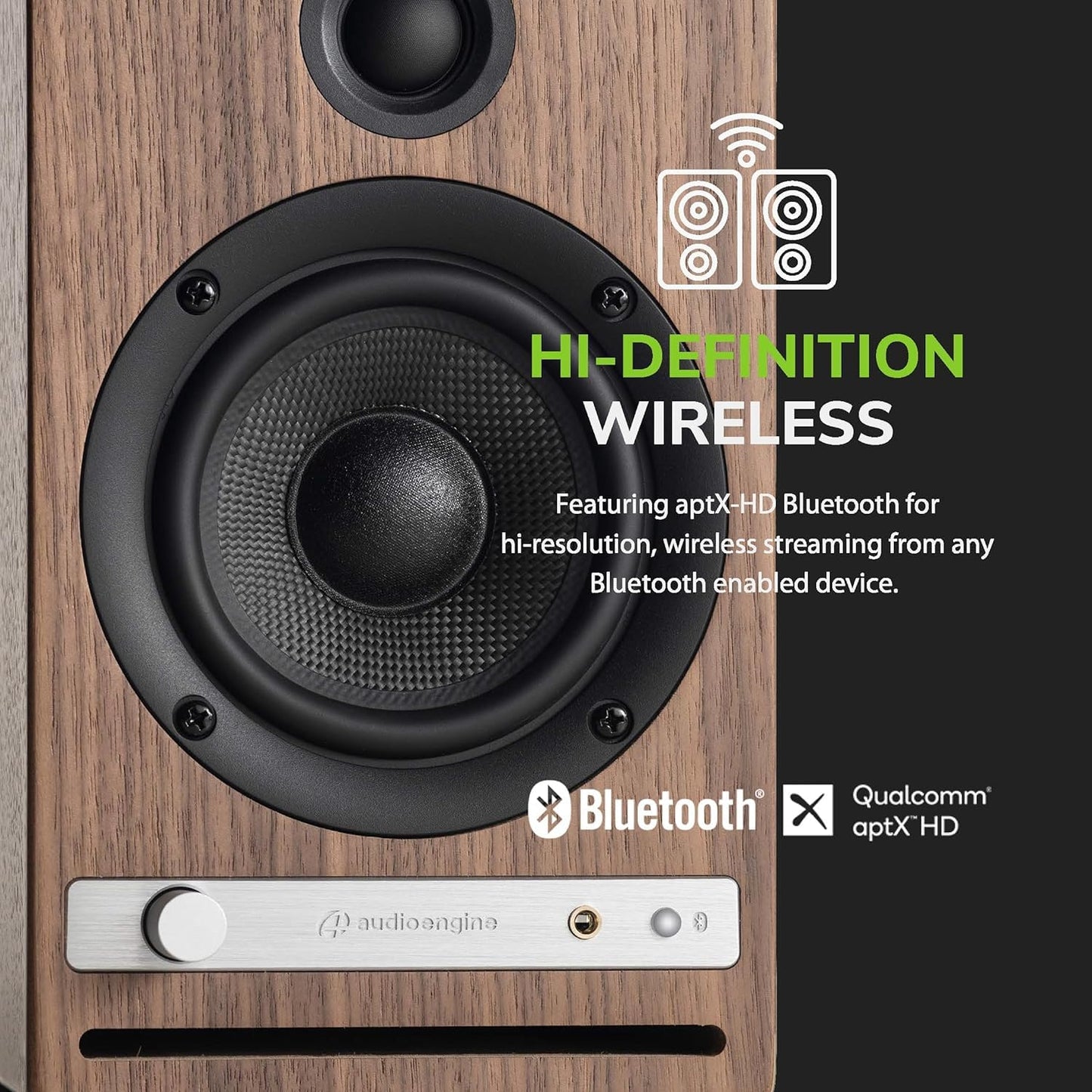 Audioengine A2 HD Walnut Powered Wireless Home Music System with 210W S6 Subwoofer with Remote