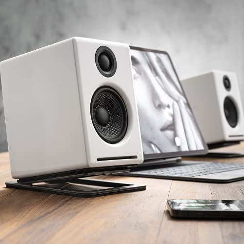 Audioengine DS1M Metal Speaker Stands Pair - Tilted Steel Desktop Speaker Stands for Small Speakers, PC Speakers, Gaming Speakers, and Studio Speakers - Black (Pair)